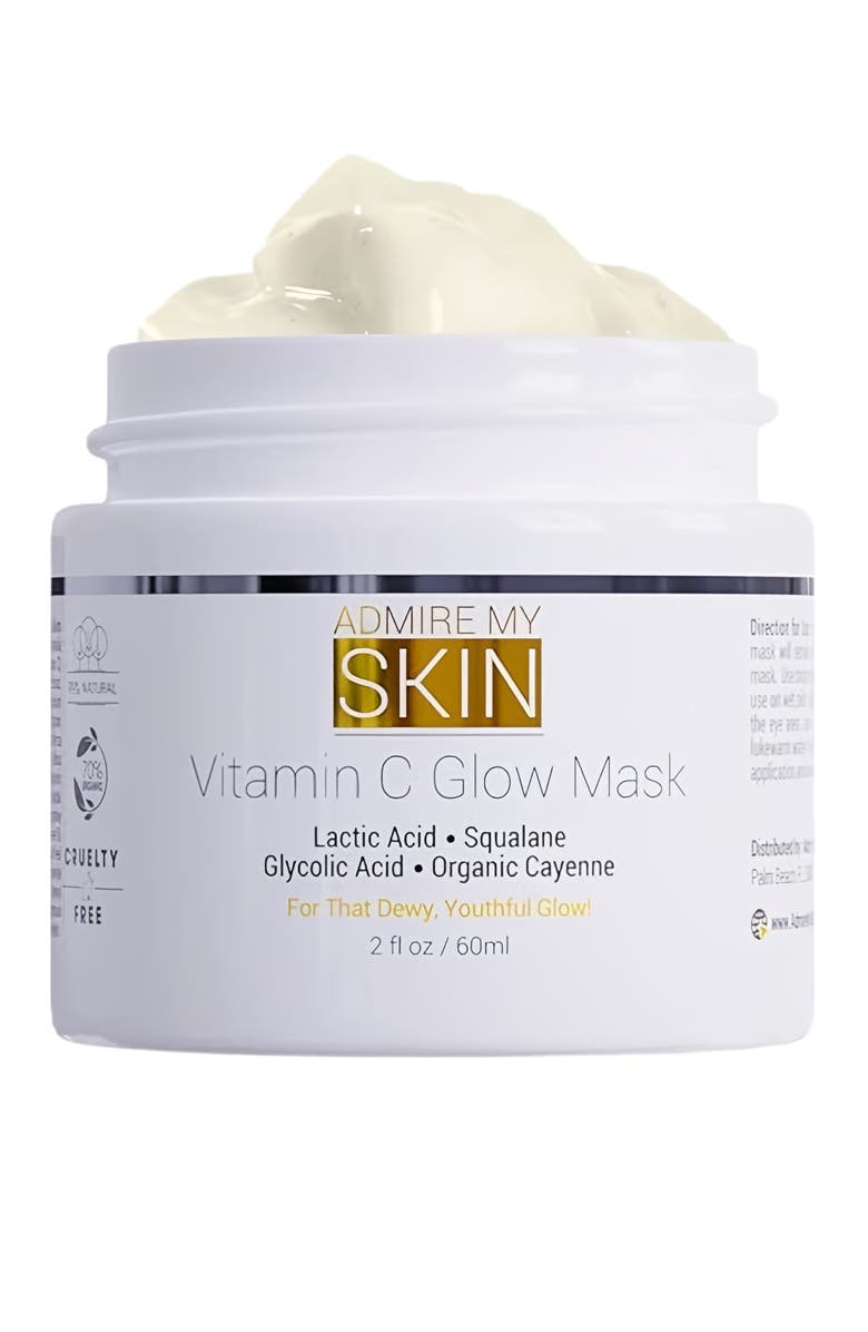 Admire My Skin Vitamin C Glow Mask for Brightening - Contains Glycolic and Lactic Acids, Main, color, Clear