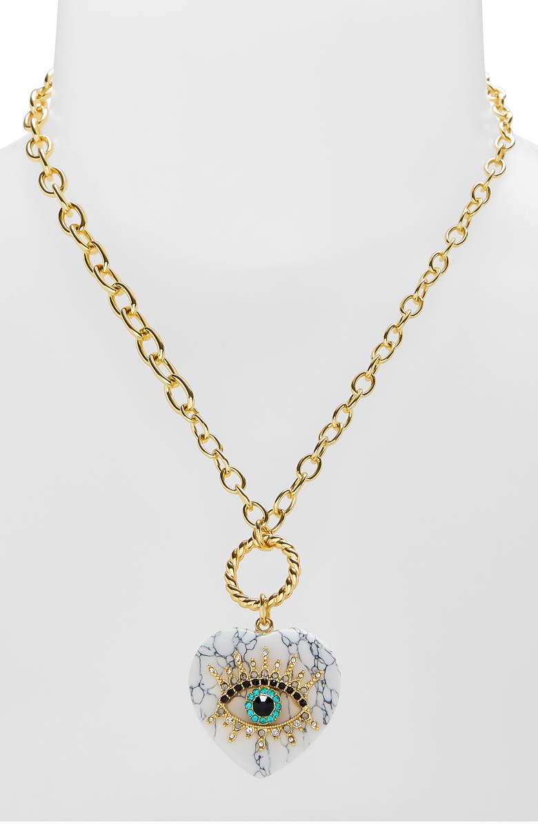 Kurt Geiger London Evil Eye Heart Pendant Necklace, Alternate, color, White