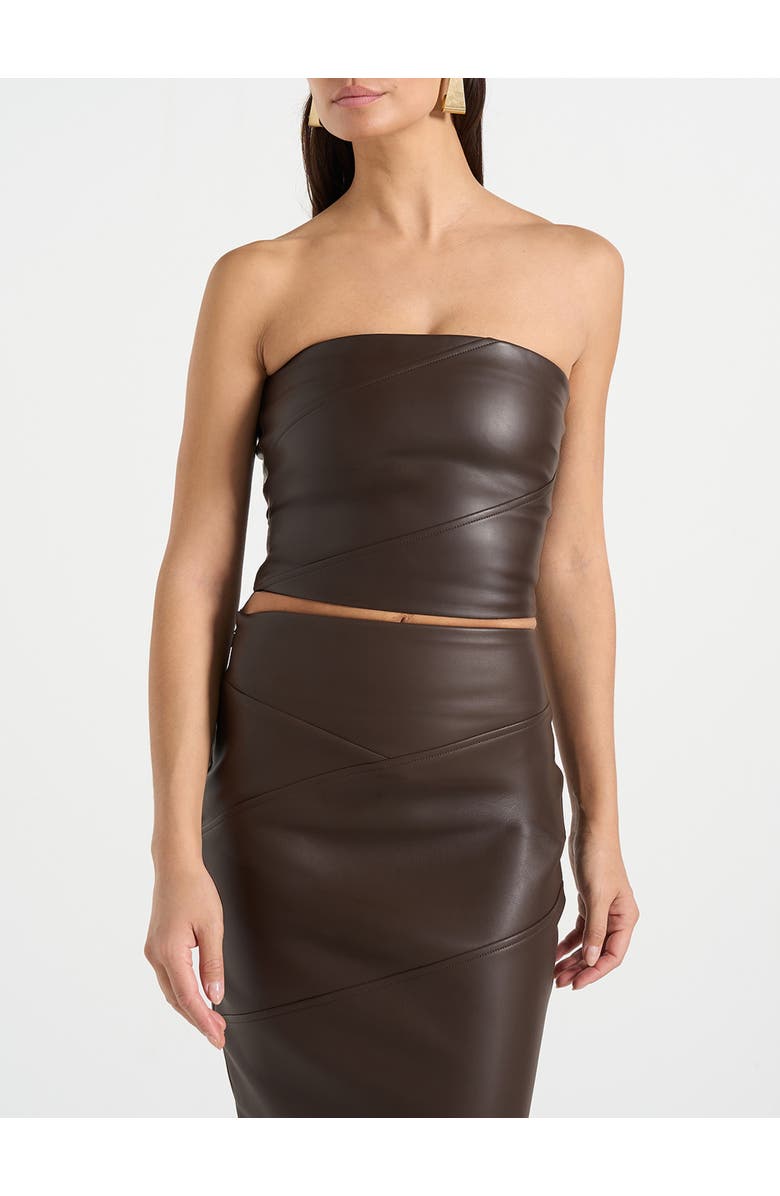 Manière De Voir Bandeau Leather Corset Top, Main, color, Brown