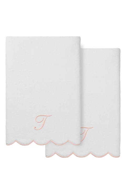 Adornia Scallop Set of 2 Initial Bath Towels