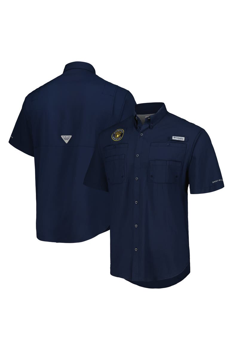 Men's Columbia Navy Milwaukee Brewers Tamiami Omni-Shade Button-Down Shirt, Alternate, color, Navy