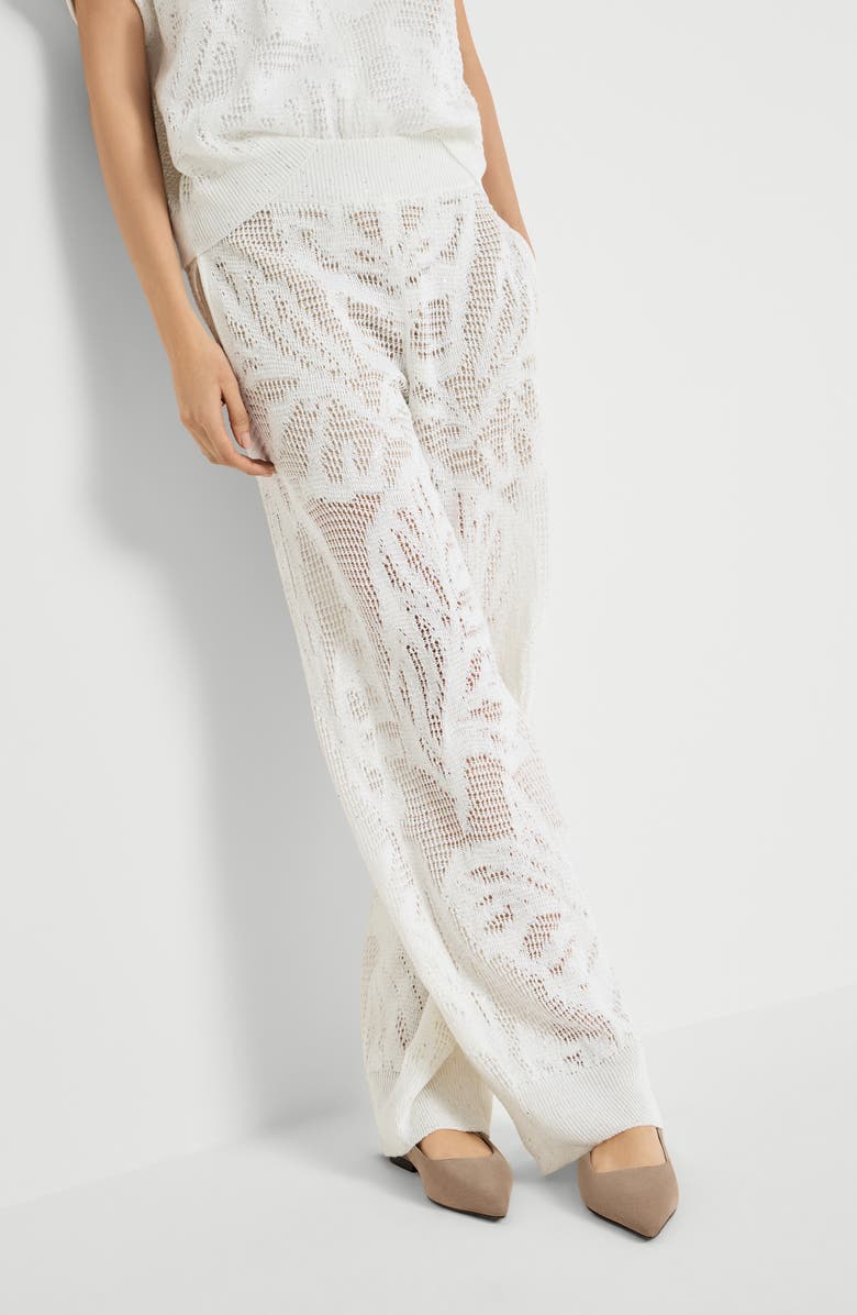 Brunello Cucinelli Dazzling water lilies trousers, Alternate, color, White