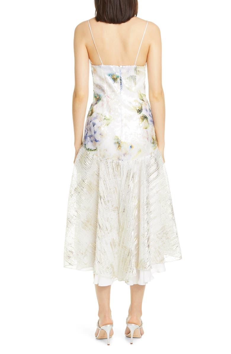 Rodarte Floral Sequin High/Low Slip Dress, Alternate, color, 