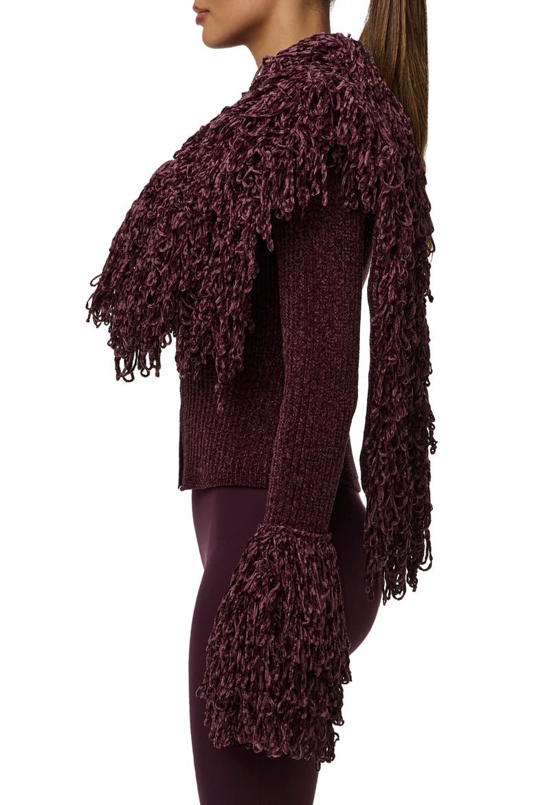 Loop Fringe Ribbed Cardigan, Alternate, color, PLUM
