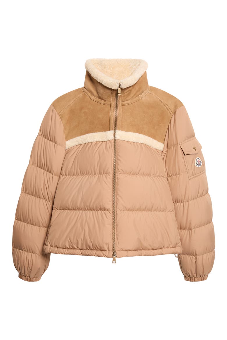 Aurore Genuine Shearling Trim Down Jacket, Alternate, color, BROWN