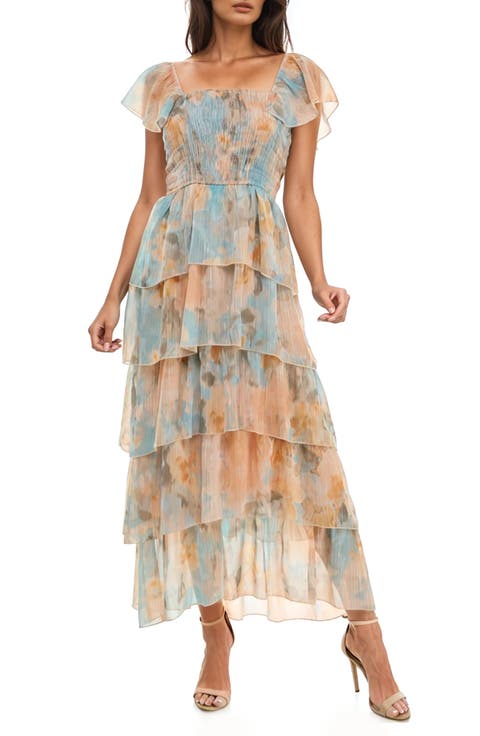 Smocked Bodice Ruffle Maxi Dress