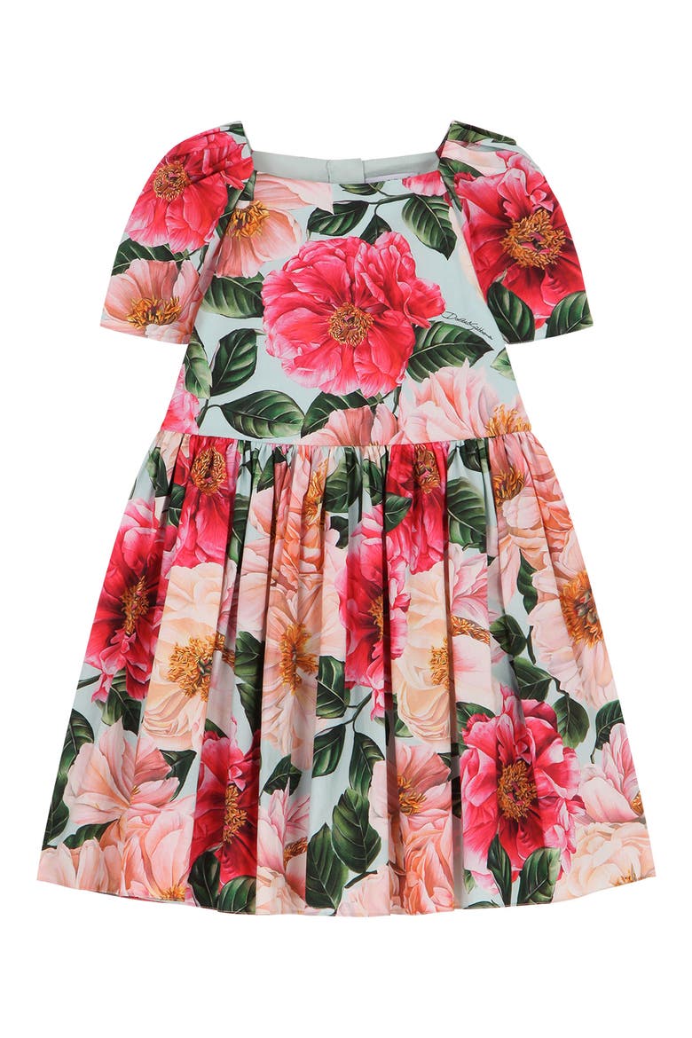 Kids' Camellia Print Cotton Poplin Dress, Alternate, color, CAMELIE ROSA