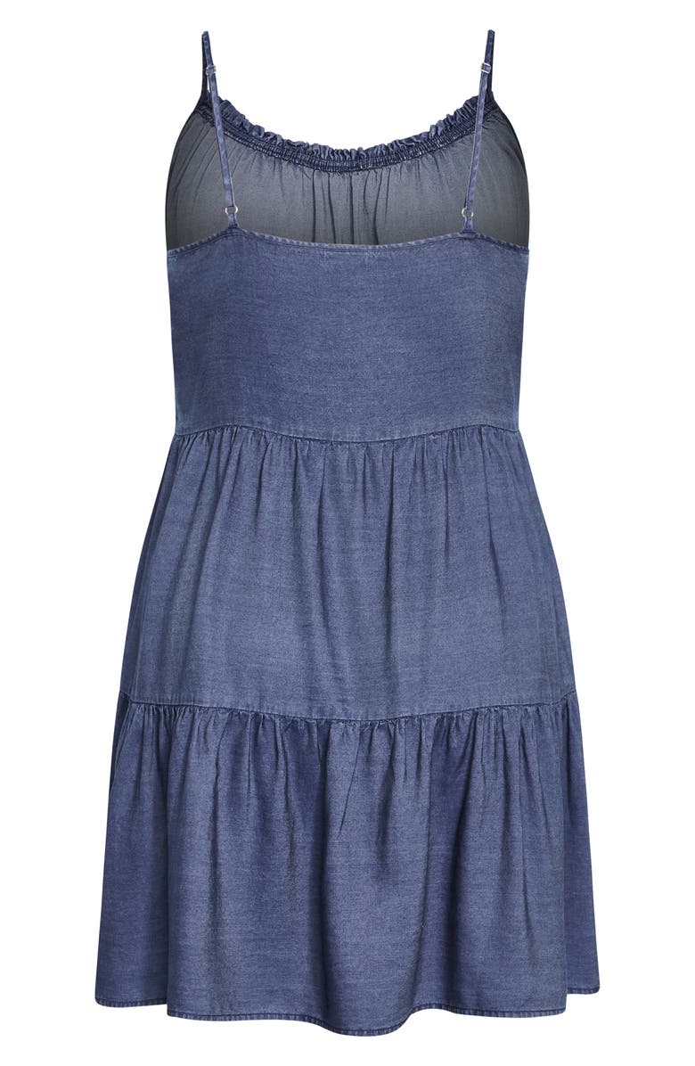 City Chic Sweet Tiers Sleeveless Denim Dress, Alternate, color, Dark Wash