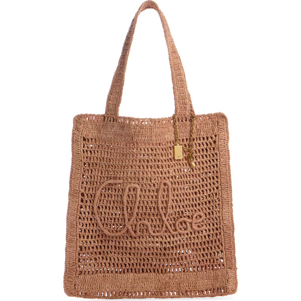Chloé Chloe Women Antiqued Pink Raffia Estate Banana Shopping Bag In Pattern