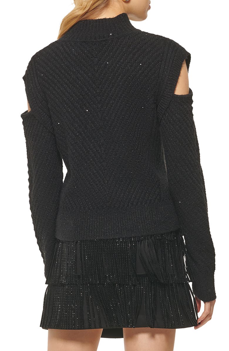 DKNY Sequin Cutout Sleeve Mock Neck Sweater, Alternate, color, 