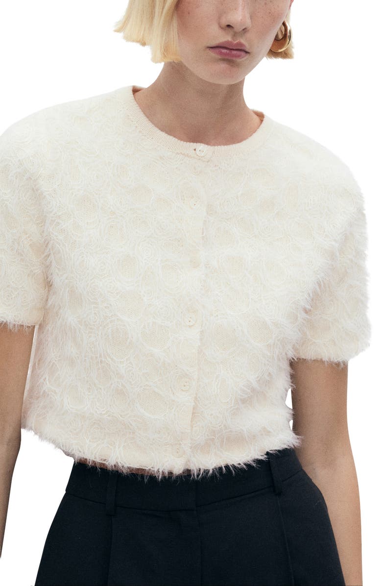 MANGO Short Sleeve Cotton Blend Crop Cardigan, Main, color, 