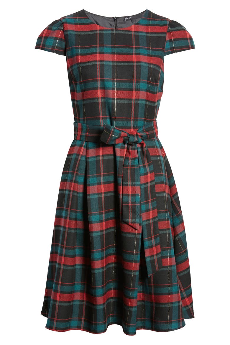 Gibson x Hi Sugarplum! Holiday Joyeux Cap Sleeve Fit & Flare Dress, Alternate, color, CLOCHETTE PLAID