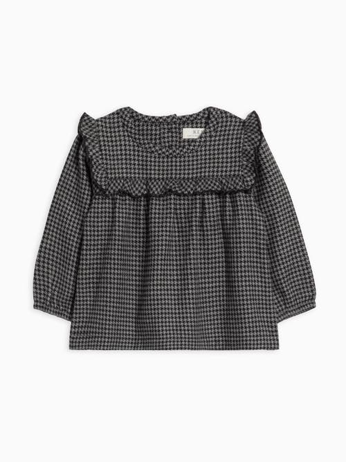 Kendi Sally Organic Flannel Ruffle Neckline Top In Gray