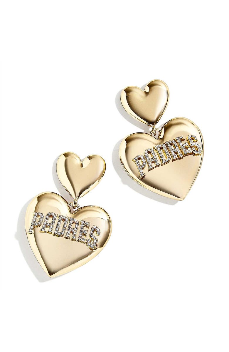 WEAR by Erin Andrews x Baublebar San Diego Padres Heart Statement Drop Earrings, Main, color,