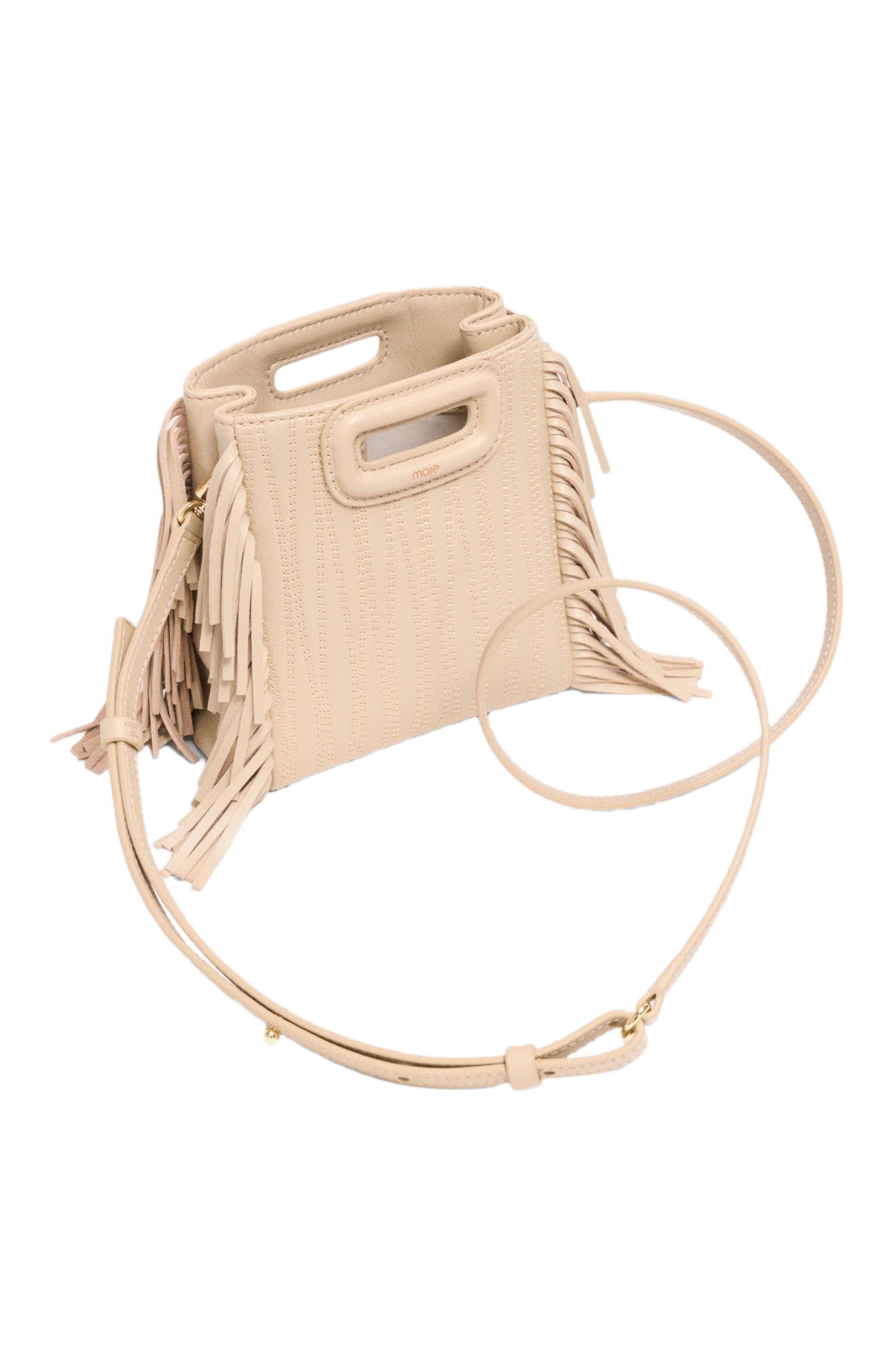 maje Topstitched leather mini M bag, Alternate, color, Cream