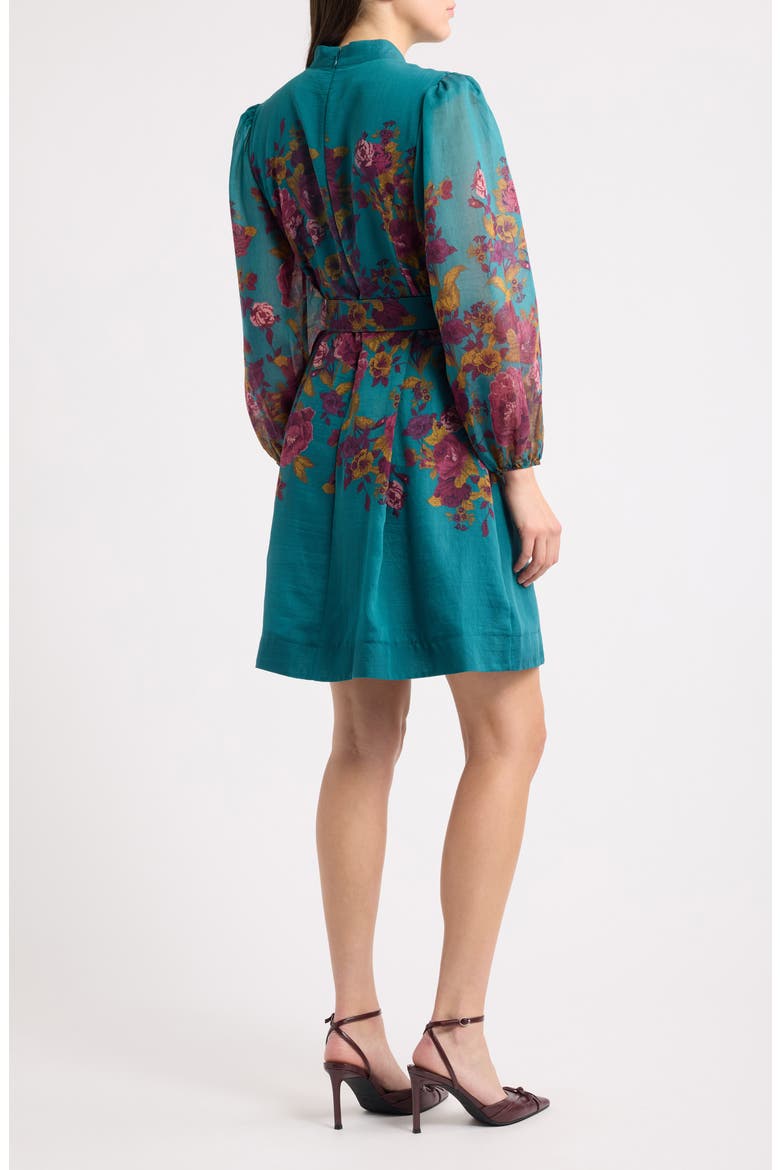 Floral Print Long Sleeve Dress, Alternate, color, TEAL BERRY