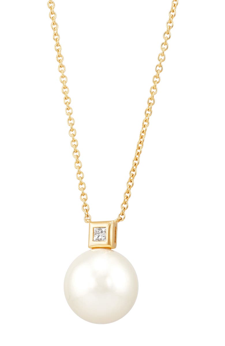 Frankie & Zoe 13-14mm Freshwater Pearl & Diamond Necklace, Alternate, color, Yellow Gold