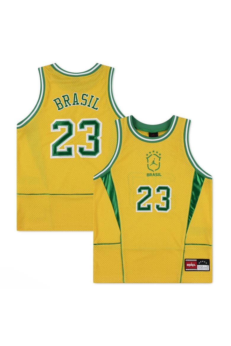 Youth Jordan Brand Yellow Brazil National Team Mesh Basketball Fashion Jersey, Main, color, Yellow