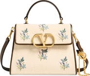 Valentino Garavani Small VSling Embroidered Linen Top Handle Bag