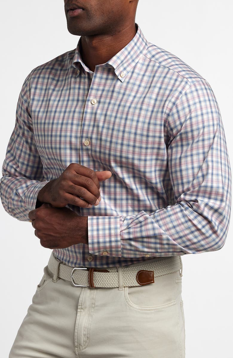 David Donahue Twill Check Cotton Sport Shirt, Alternate, color, Denim/ Multi