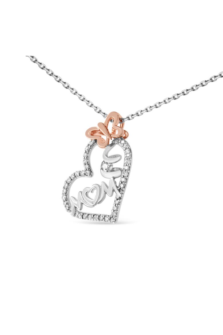 Two Tone .925 Sterling Silver 1/5 cttw Diamond "Mom" and Heart Pendant Necklace, Alternate, color, White