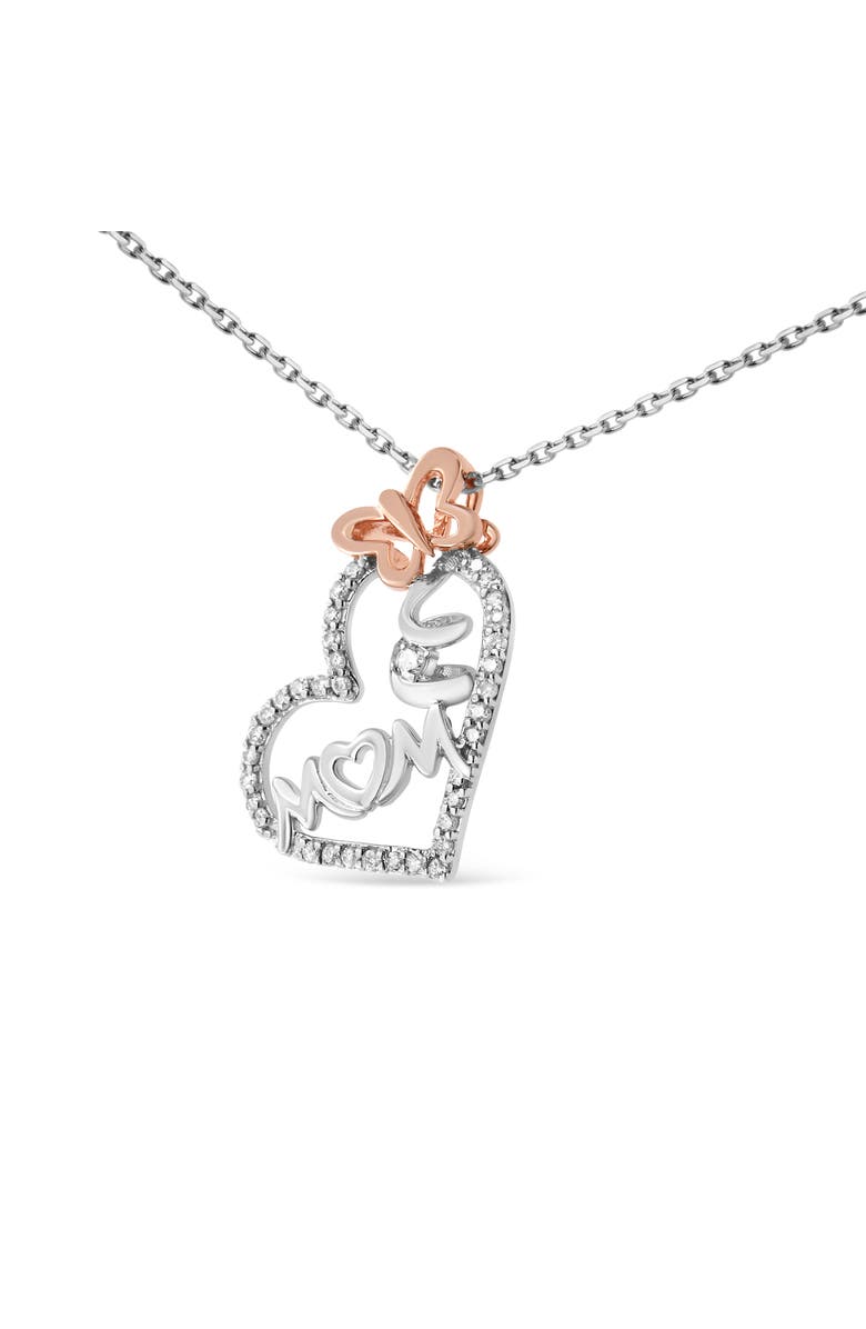 Haus of Brilliance Two Tone .925 Sterling Silver 1/5 cttw Diamond "Mom" and Heart Pendant Necklace, Alternate, color, White
