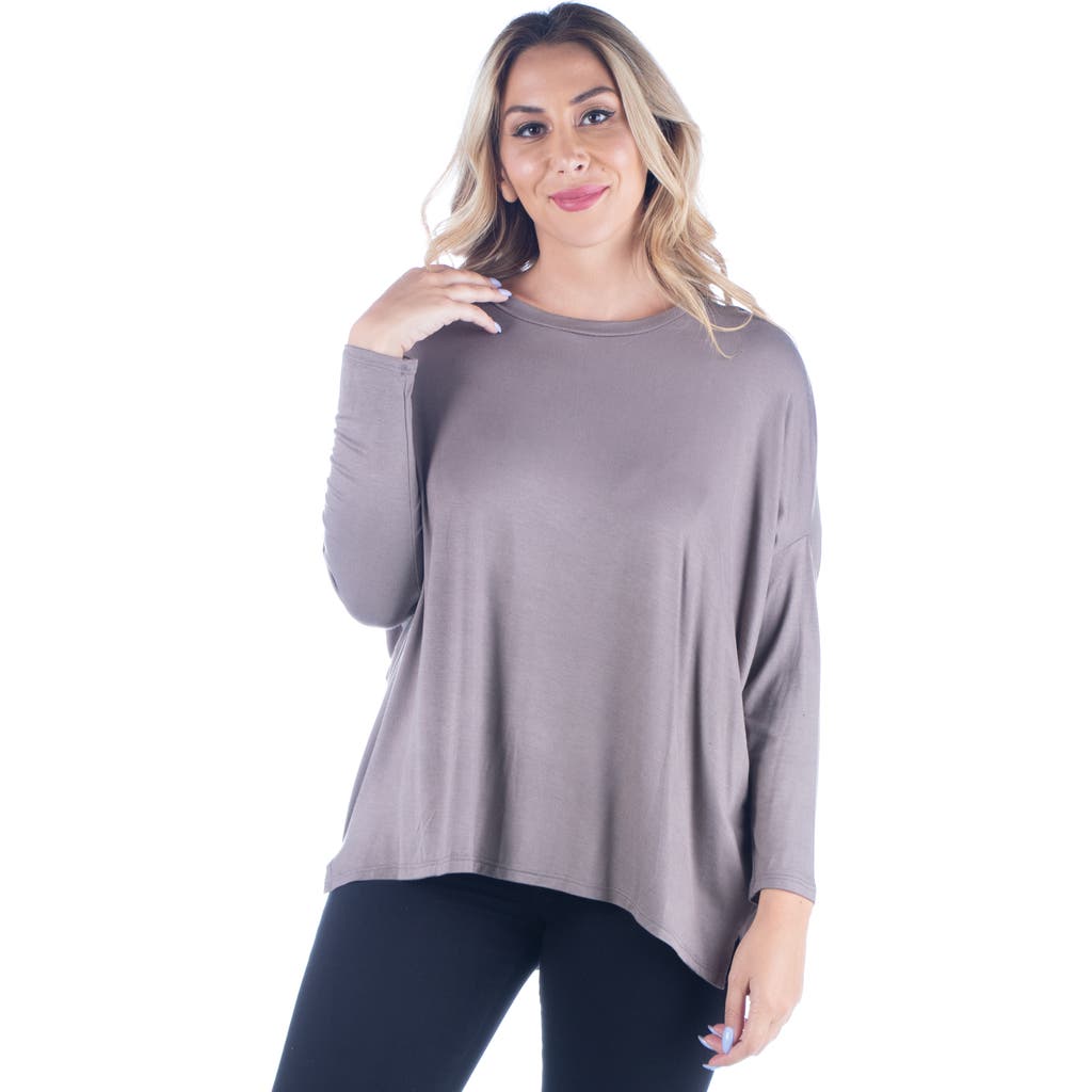 24seven Comfort Apparel Plus Size Oversized Long Sleeve Dolman Top In Gray