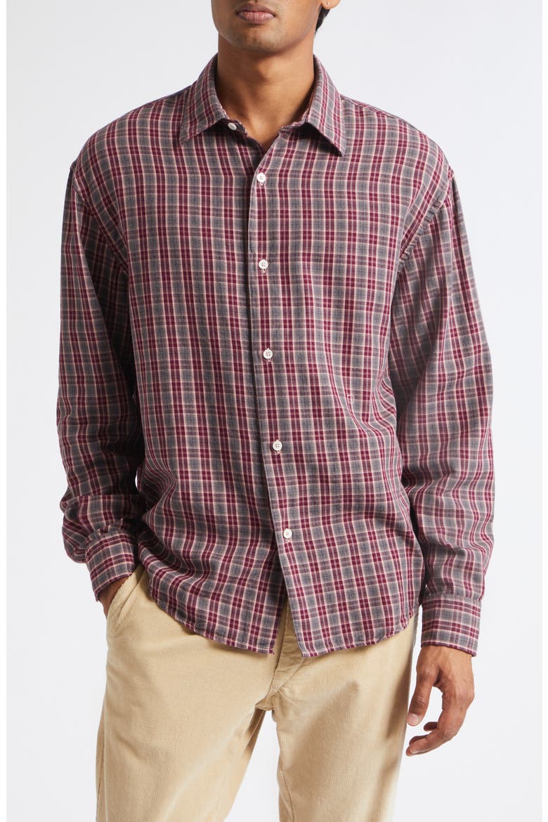 Boxy Plaid Button-Up Shirt, Main, color, FADED ROSE