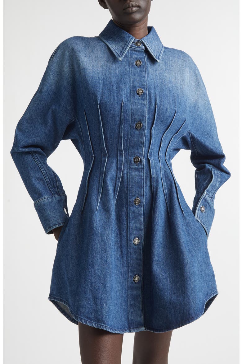 Long Sleeve Denim Cocoon Mini Shirtdress, Alternate, color, MEDIUM BLUE