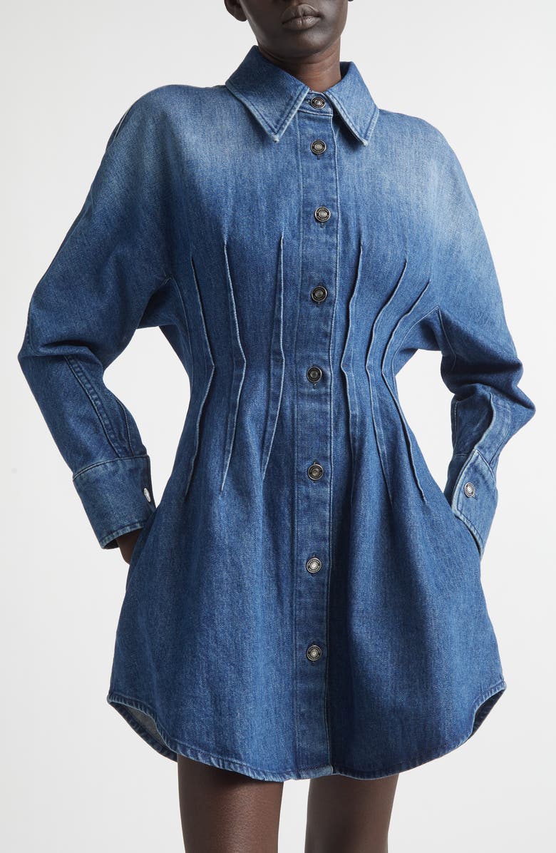 Givenchy Long Sleeve Denim Cocoon Mini Shirtdress, Alternate, color, Medium Blue