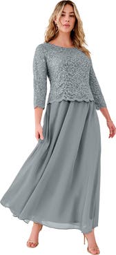 Roaman's Plus Size Sequin Lace Three Quarter Sleeve A-Line Gown