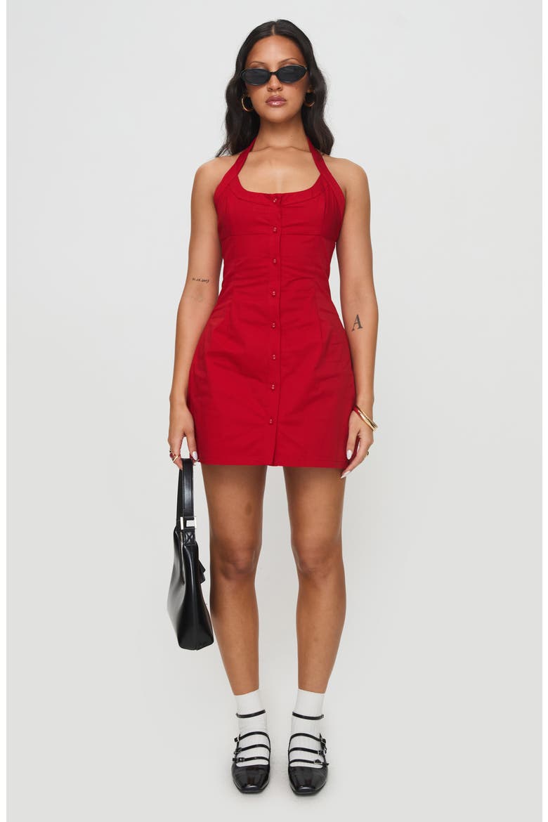 Mallorie Button-Up Halter Minidress, Alternate, color, RED
