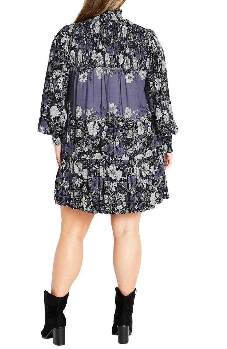City Chic Cassia Long Sleeve Shift Dress, Alternate, color, Blue Floral Plc