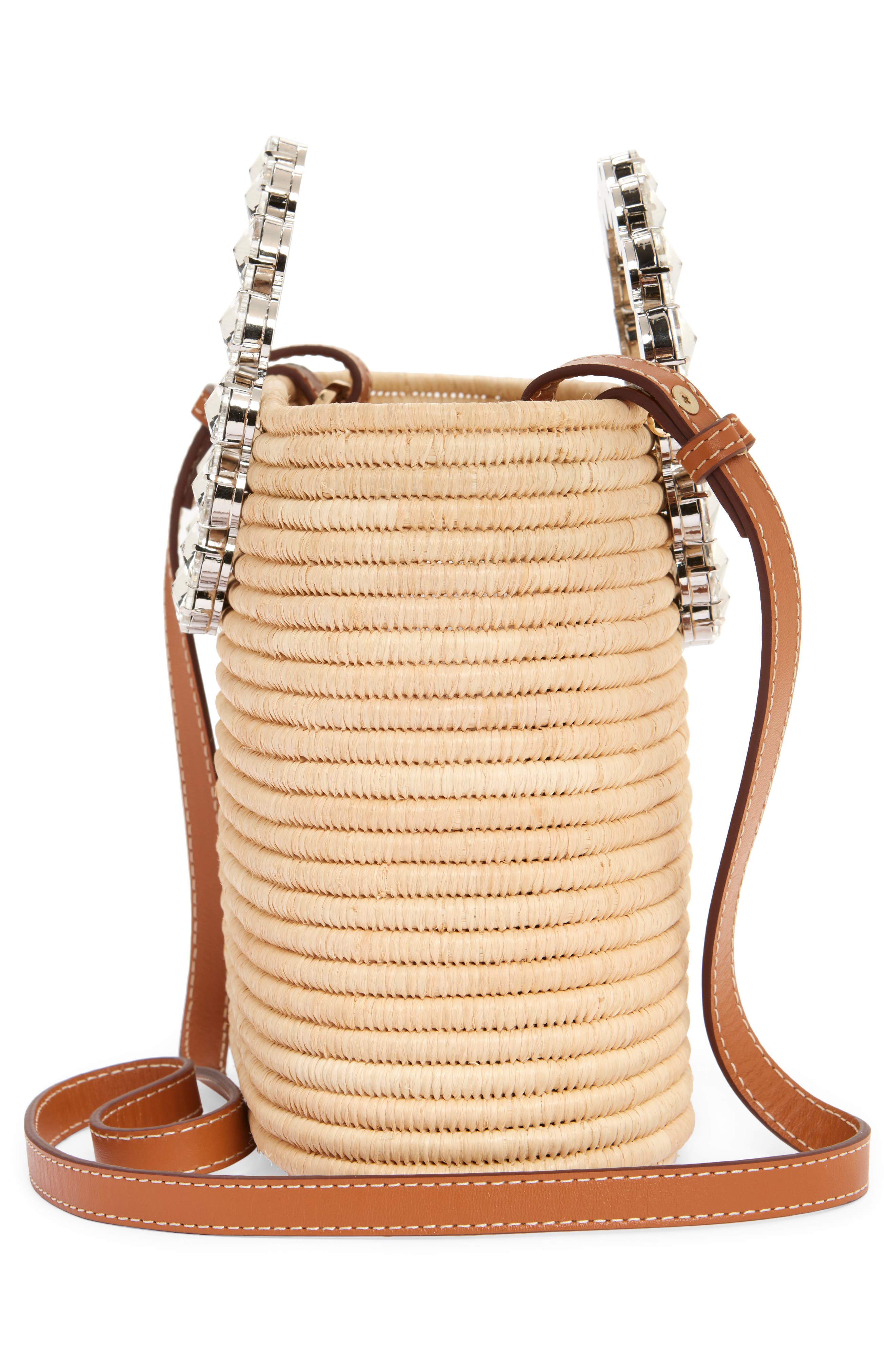 L’alingi Small Eternity Crystal Embellished Raffia Tote, Alternate, color, Beige