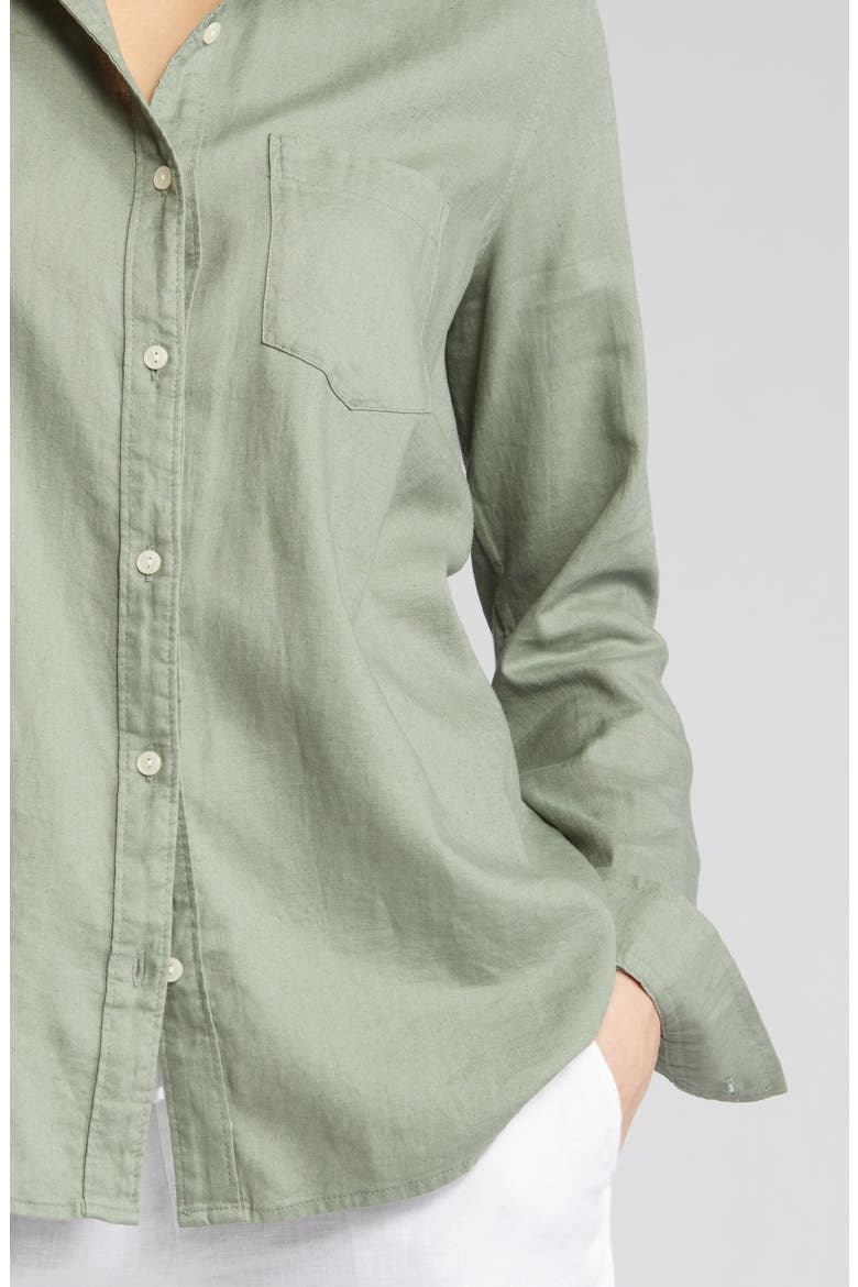 Casual Linen Blend Button-Up Shirt, Alternate, color, GREEN DUNE