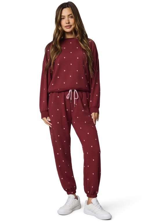 Splendid Love Lounge Embroidered Joggers In Burgundy