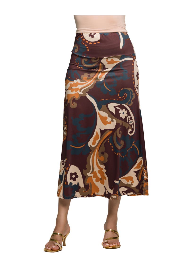 Elastic Waist Maxi Skirt Print, Main, color, Brown Multi
