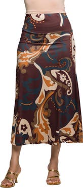 24seven Comfort Apparel Elastic Waist Maxi Skirt Print