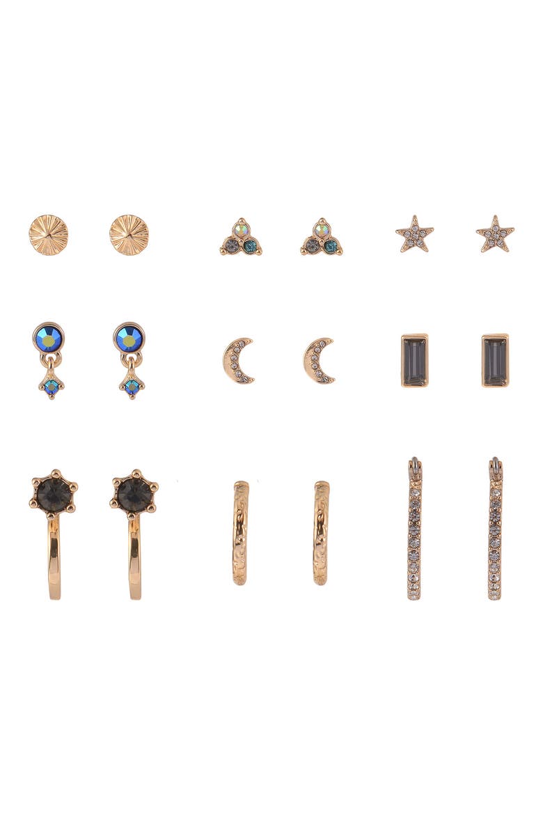 Set of 9 Earrings, Alternate, color, BLUE