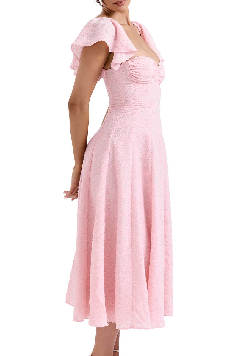 HOUSE OF CB Emma Flutter Sleeve Jacquard Cocktail Dress, Alternate, color, Crystal Rose