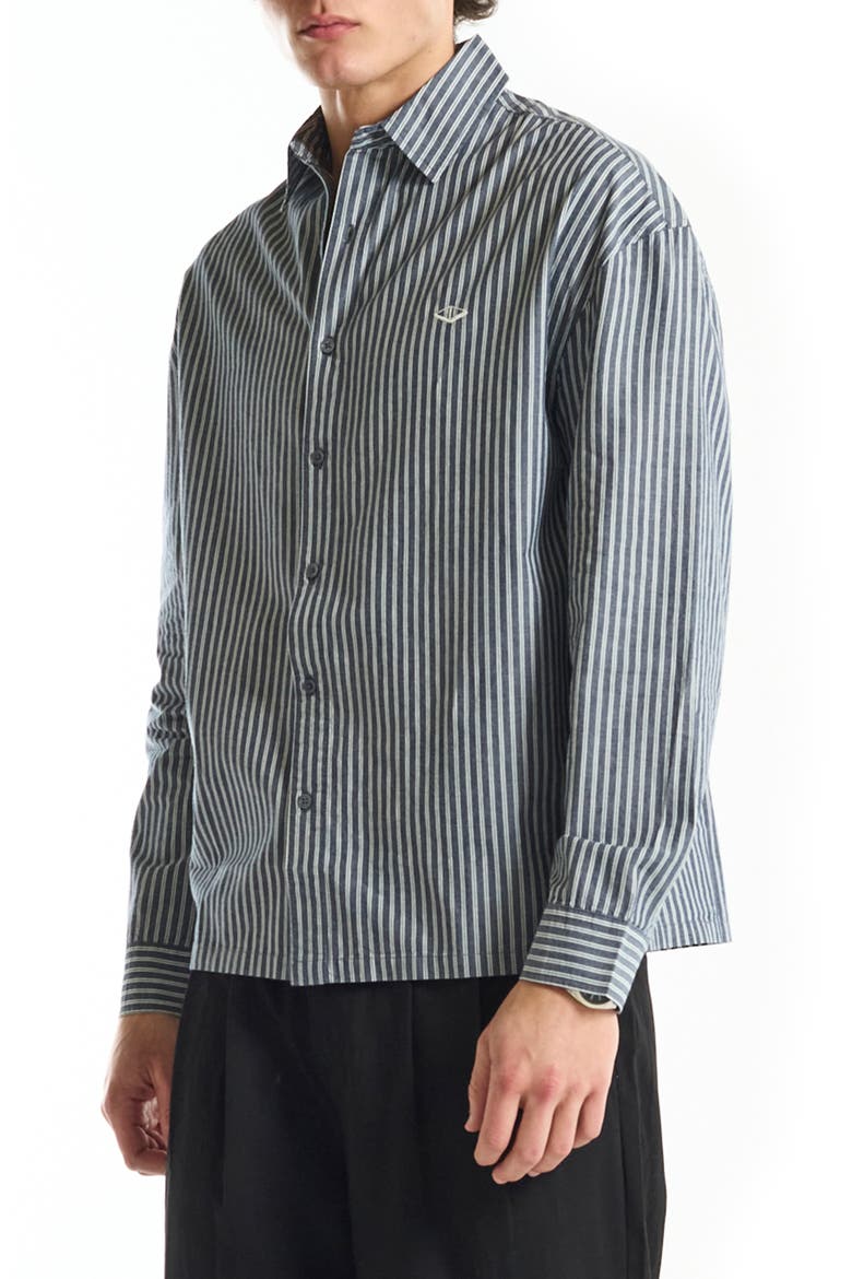 Off Court Boxy Fit Stripe Cotton Button-Up Shirt, Alternate, color, NAVY