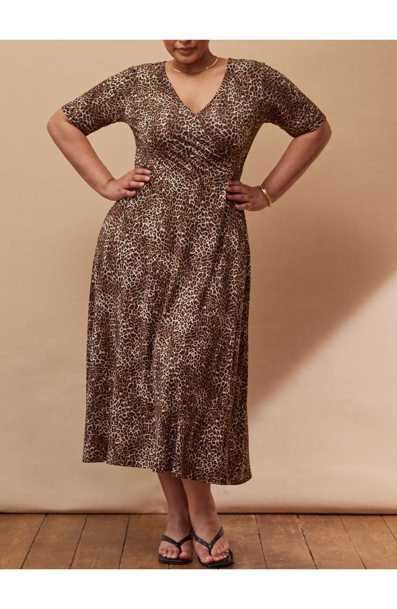 Live Unlimited Leopard Print Wrap Dress, Alternate, color, Brown