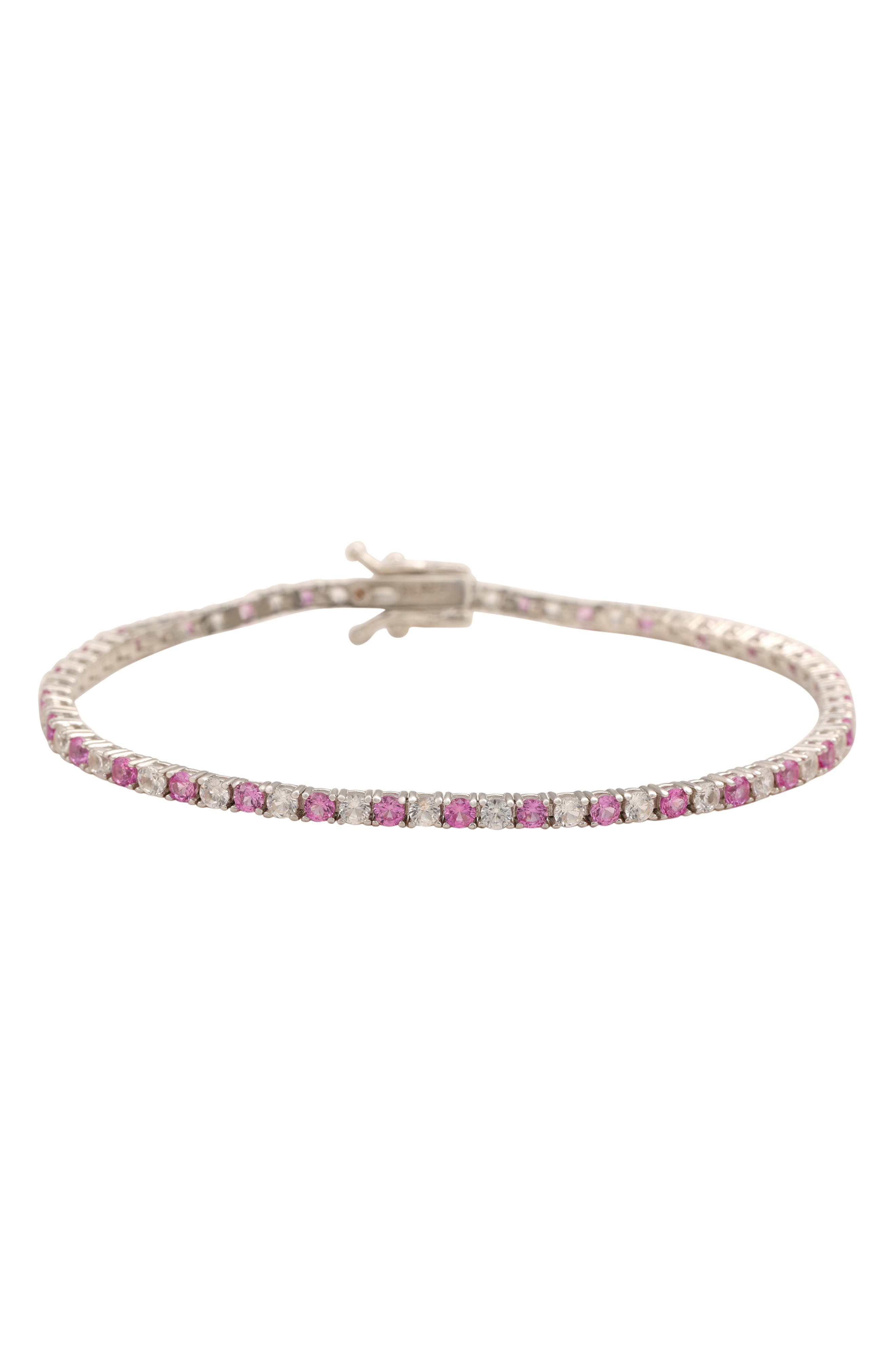 SUZY LEVIAN Sterling Silver White Sapphire Pink Sapphire Tennis Bracelet