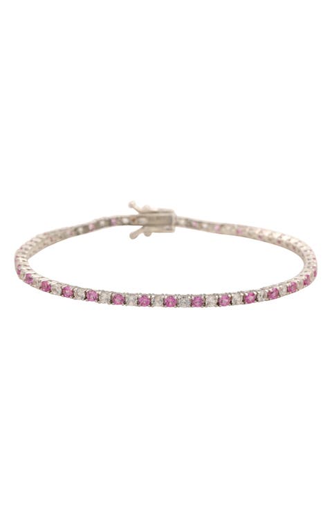 Sterling Silver White Sapphire Pink Sapphire Tennis Bracelet