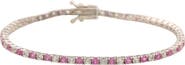 SUZY LEVIAN Sterling Silver White Sapphire Pink Sapphire Tennis Bracelet