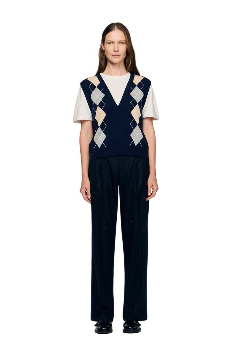 SANDRO Argyle layered effect sweater, Alternate, color, Navy Blue