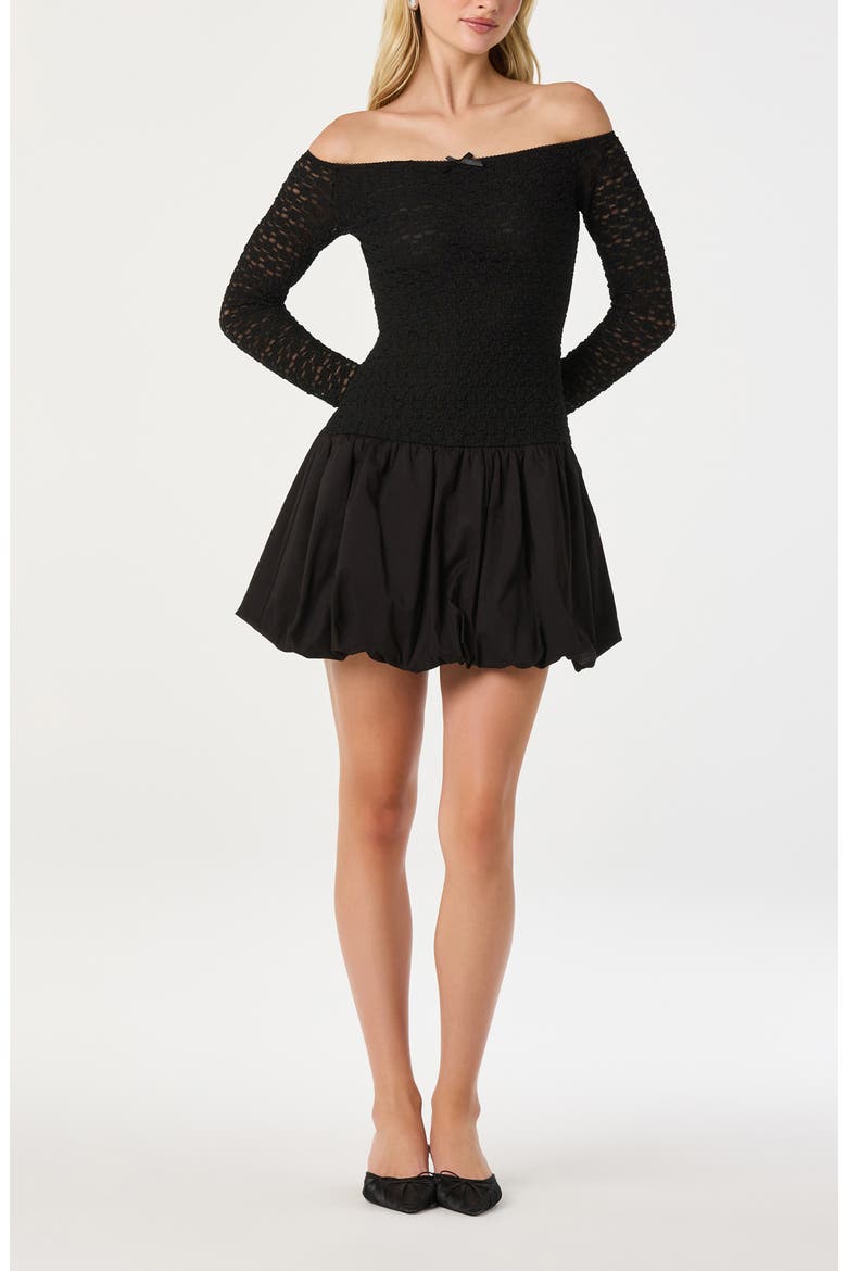 Off the Shoulder Bubble Minidress, Main, color, BLACK