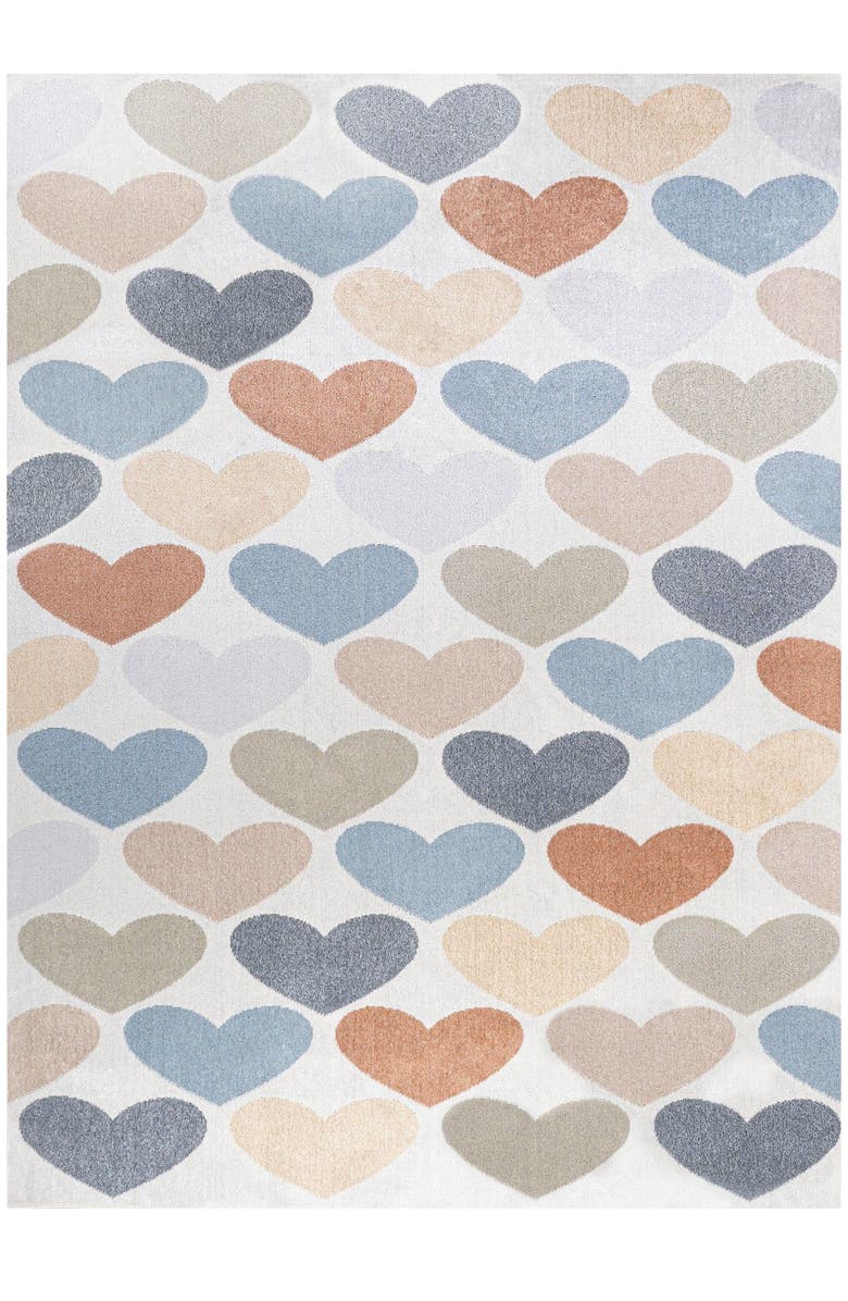 JONATHAN Y Dila Modern Hearts Geometric Machine-Washable Area Rug, Main, color, Ivory/Blue/Orange