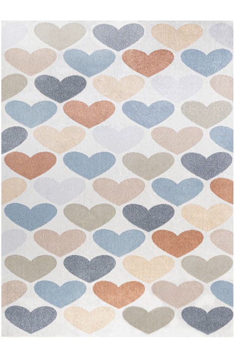 Dila Modern Hearts Geometric Machine-Washable Area Rug