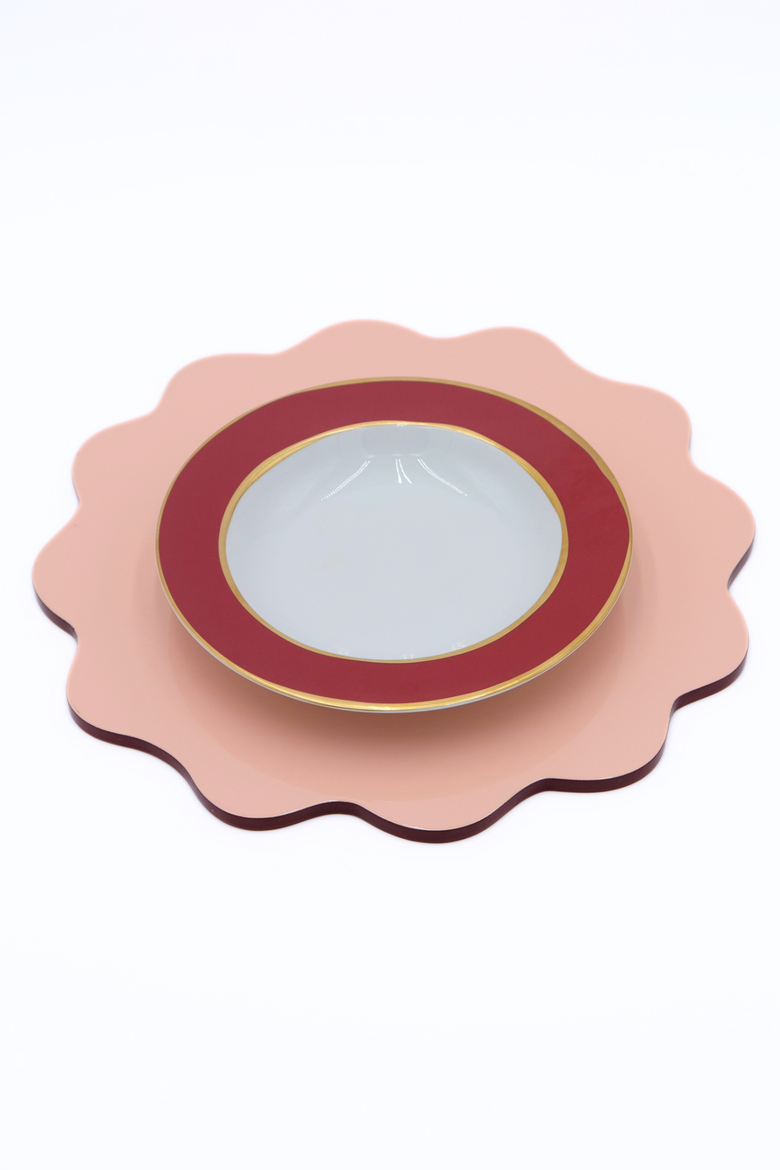 Scalloped Lacquerware Placemats - Set of 4, Alternate, color, Blush Pink